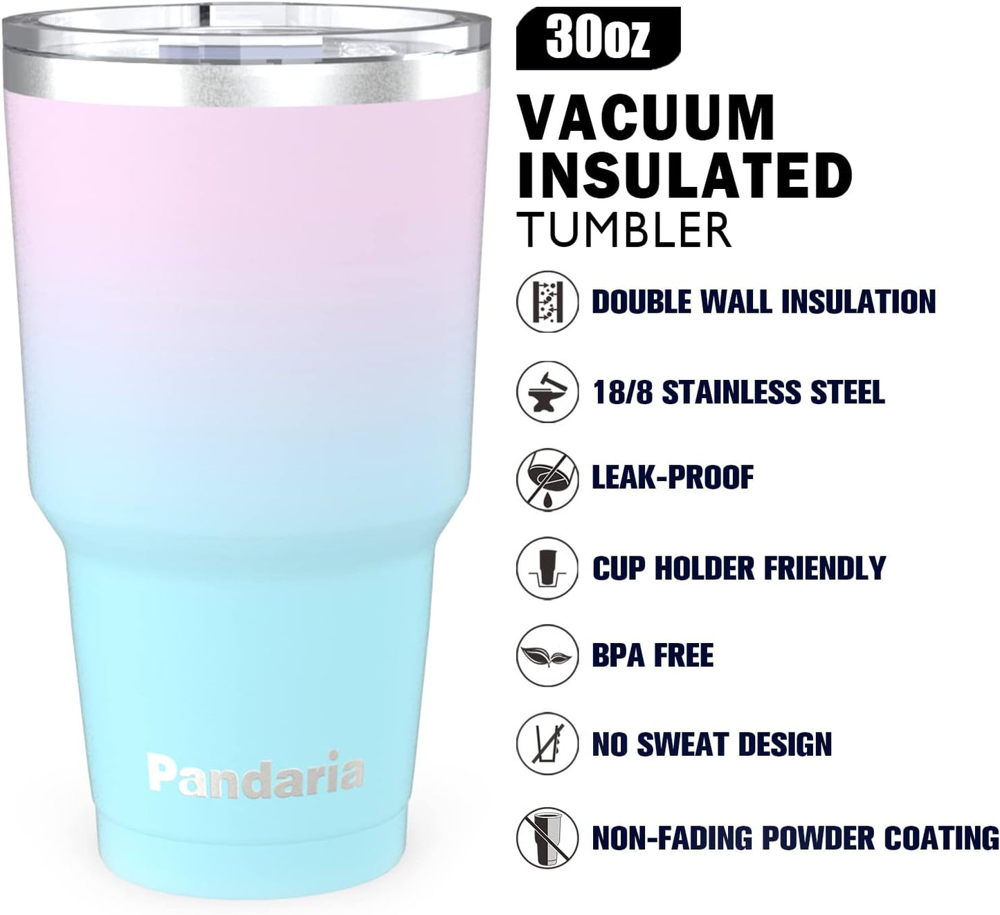 30oz Insulated Tumblers with Lids and Straws, Double wall Stainless Steel Tumbler with straw, Reusable Spill Proof Tumbler, Perfect for Iced Coffee, Tea & More- Flamingo