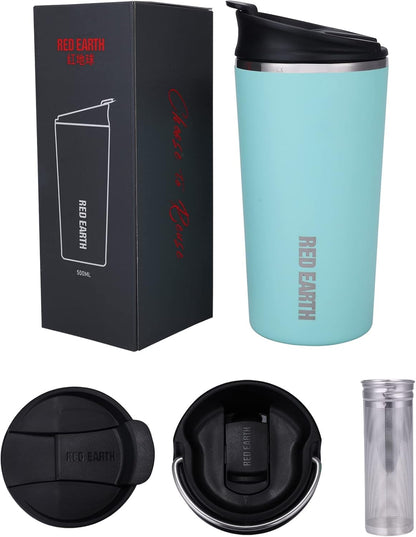 GiNT 17oz Travel Tea Mug with Infuser, 2 Lids. Vacuum Insulated 316 Stainless Steel Coffee Mug. Dishwasher Safe Tea Cup with Strainer for Hot & Cold Brew Coffee. Mothers Day Gifts for Mom (White)