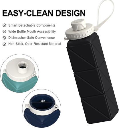 BEAUTAIL Collapsible Water Bottles 20.6oz, Silicone Foldable Portable Travel Water Bottle, Lightweight Reusable Leakproof for Traveling Camping Hiking Cycling Yoga Sports Outdoor