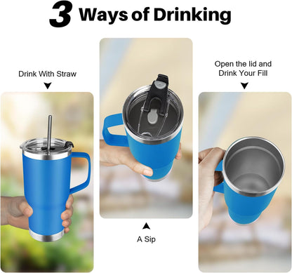 20 oz Tumbler with Handle, Stainless Steel Insulated Tumbler with Lid and Straw, Double Wall Vacuum Coffee Mug Tumbler, Insulated Coffee Thermal Cup for Cold and Hot (Light Purple)