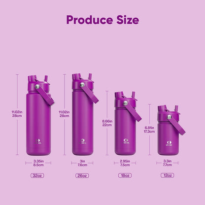 ENCOOL Insulated Water Bottle with Straw Stainless Steel Water Bottle, Leak-Proof, BPA-Free, Double Wall Vacuum Keeps Cold for 24 Hours for Sports, Travel, School (26 oz, Cotton Candy) - Colors D