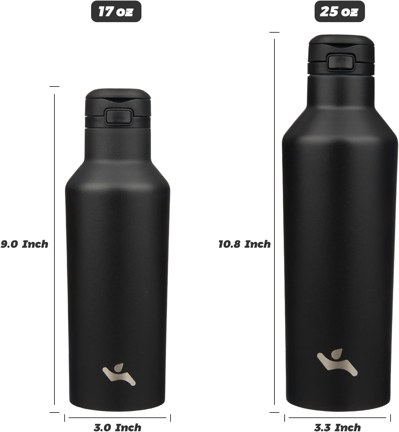 Konokyo Insulated Water Bottle with Straw,25 OZ Double Wall Vacuum Stainless Steel Water Flask with 2 Lids,Black