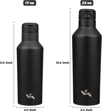 Konokyo Insulated Water Bottle with Straw,25 OZ Double Wall Vacuum Stainless Steel Water Flask with 2 Lids,Black