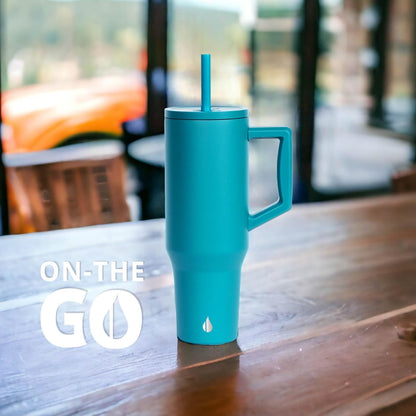 Elemental 32 oz 100% Leak Proof Tumbler with Handle & Straw - Stainless Steel Double Wall Insulated Tumbler for Hot and Cold Beverages - Travel Coffee Mug with Sip & Straw Lid - White - Colors A