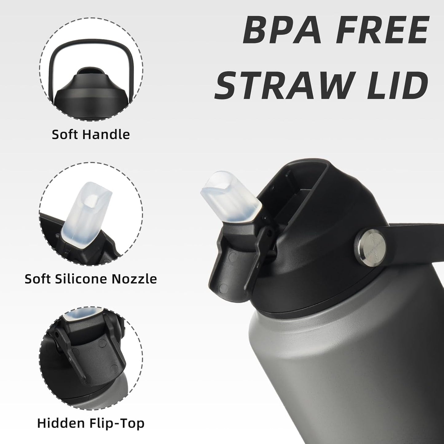 BJPKPK Insulated Water Bottle with Straw Lid, 18oz Thermo Water Bottles with Soft Nozzle, Flex Handle & Non-slip Boot, BPA Free Leak Proof Stainless Steel Metal Thermo, Tumblers, Cups,Sea Salt