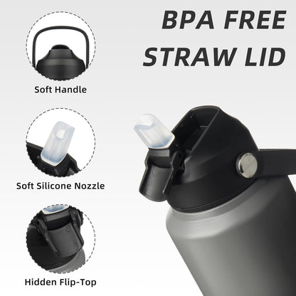 BJPKPK Insulated Water Bottle with Straw Lid, 18oz Thermo Water Bottles with Soft Nozzle, Flex Handle & Non-slip Boot, BPA Free Leak Proof Stainless Steel Metal Thermo, Tumblers, Cups,Sea Salt