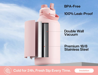 POWCAN 26 oz Insulated Water Bottle with 2-in-1 Straw and Spout Lid, Keep Cold 24H, Leak-Proof, Fits in Car Cup Holder, Stainless Steel Water Bottle for Sports, Travel, and School (Mint)