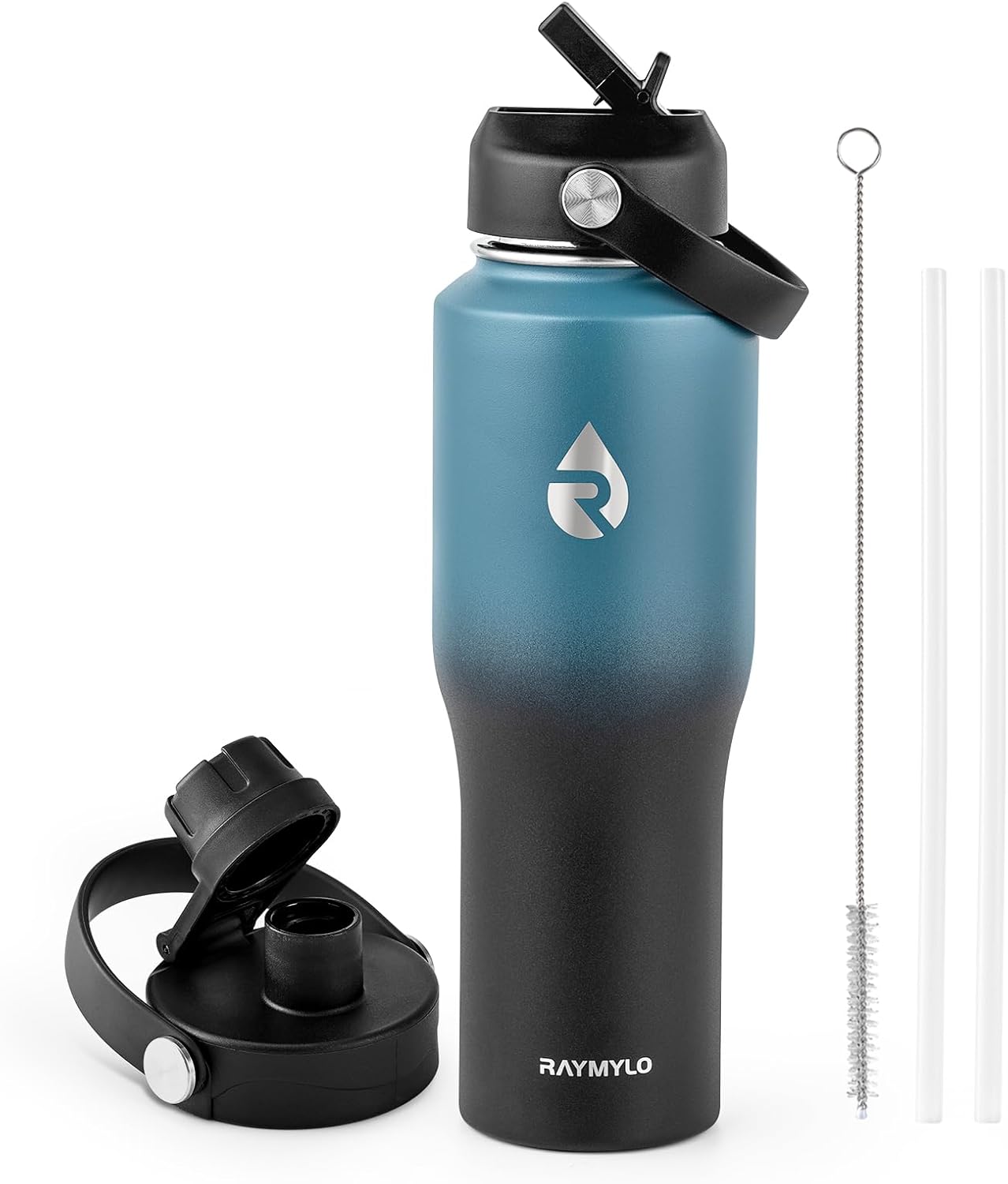 RAYMYLO 40 oz Insulated Water Bottle with Straw fit in Car Cup Holder, Triple Wall Vacuum Stainless Steel(Cold 48 hrs, Hot 24 hrs), Leakproof & Non-BPA, Hydro Travel Flask with Straw and Spout Lid