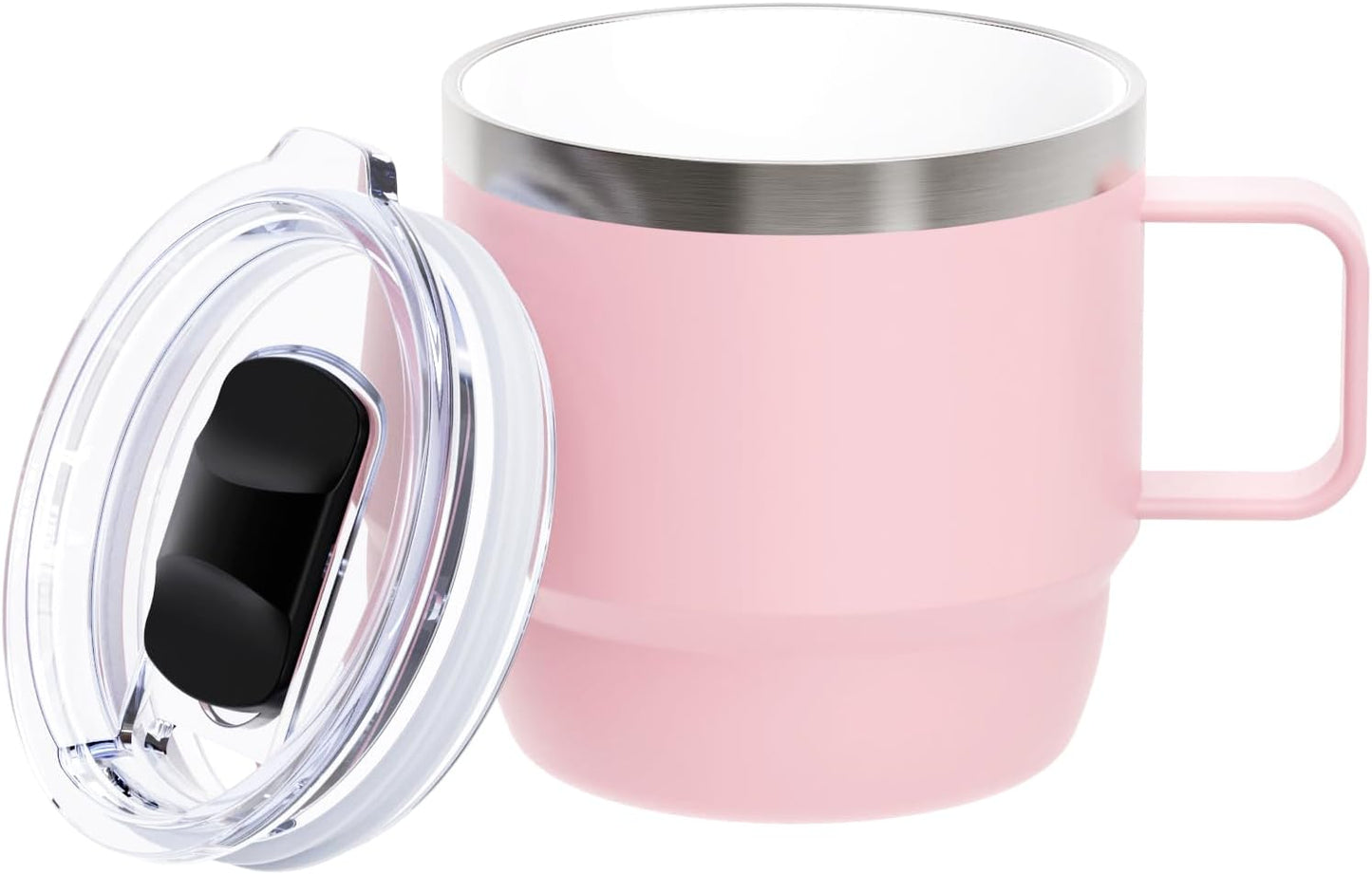 Zenbo 8 oz Small Coffee Mug with Magnetic Sliding Lid & Handle, Ceramic-Lined 18/8 Stainless Steel, Double-Wall Vacuum Insulated Espresso Coffee Cup, Stackable & Dishwasher Safe, White