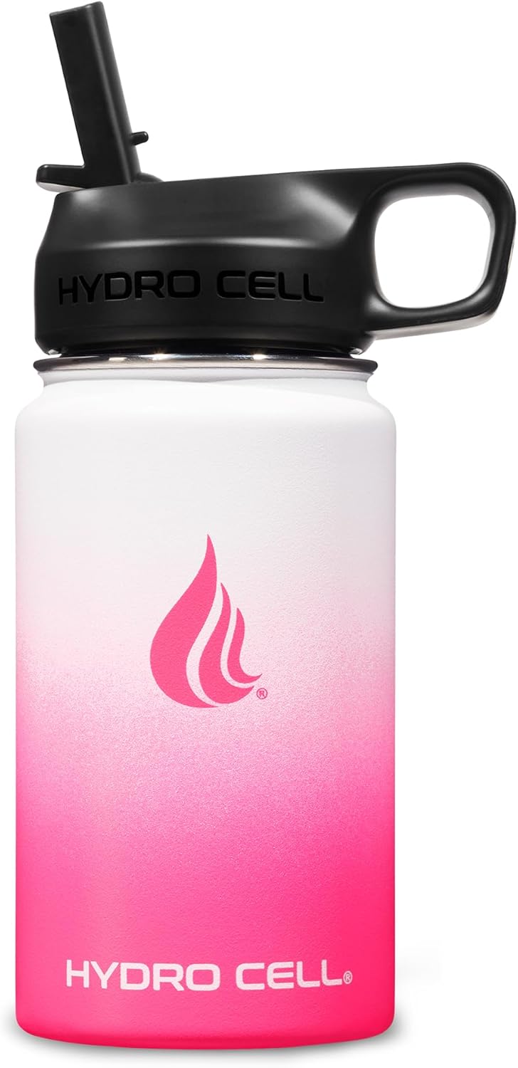 HYDRO CELL Stainless Steel Insulated Water Bottle with Straw - For Cold & Hot Drinks - Metal Vacuum Flask with Screw Cap and Modern Leakproof Sport Thermos for Adults (Neon 18oz)