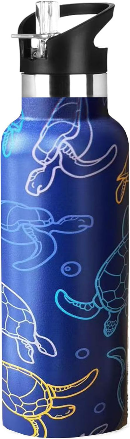 Pickleball Sport Water Bottle with Straw, Vacuum Insulated Stainless Steel Thermal Drinking Travel Mug Cups For Gym Fitness Camping-20oz/600ml