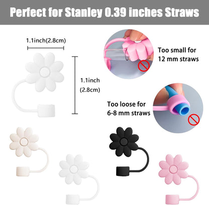 Flower Straw Covers Toppers for Stanley Cups 30&40 Oz Tumbler with Handle Accessories 4PCS Silicone Straw Caps Reusable Straws Tips Protectors for Stanley Cup 10mm 0.4in Straws,Off White
