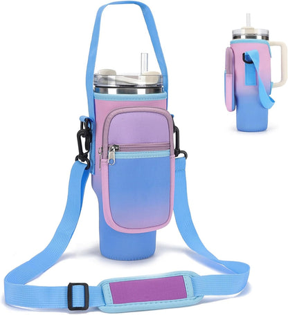 GOEWY Water Bottle Carrier Bag for Stanley 40/30 oz Tumbler with Phone Pocket Neoprene Water Bottle Holder with Shoulder & Handheld Strap Stanley Cup Accessories