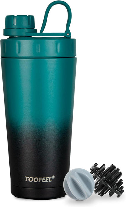 TOOFEEL Protein Shaker Bottle 20 oz - Double Walled Insulated Vacuum Cup for Protein Shakes, Keeps Cold/Hot, Metal Stainless Steel, Preworkout Gym