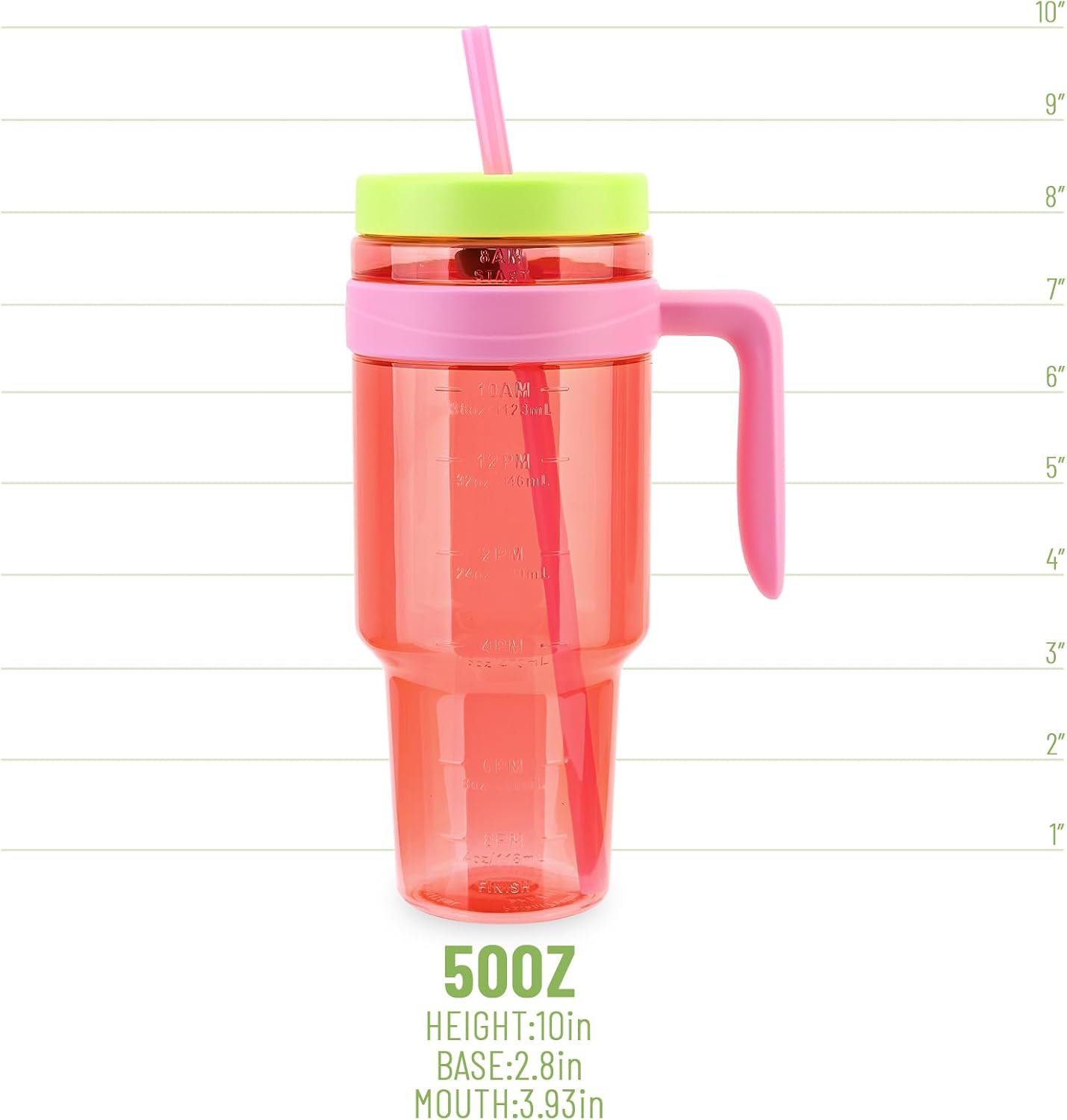 50 oz Tritan Plastic Tumbler with Lid and Straw | Leak-Proof BPA-Free Clear Tumbler with Time Marker | Reusable Travel Mug for Camping, Sports, Office, Road Trips, Parties | Wide Mouth