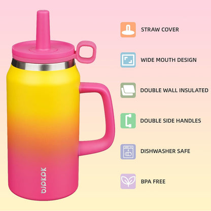 BJPKPK 50oz Insulated Tumbler with Handle Stainless Steel Travel Coffee Mug with Lid Reusable Large Water Bottle with Straw,Sky