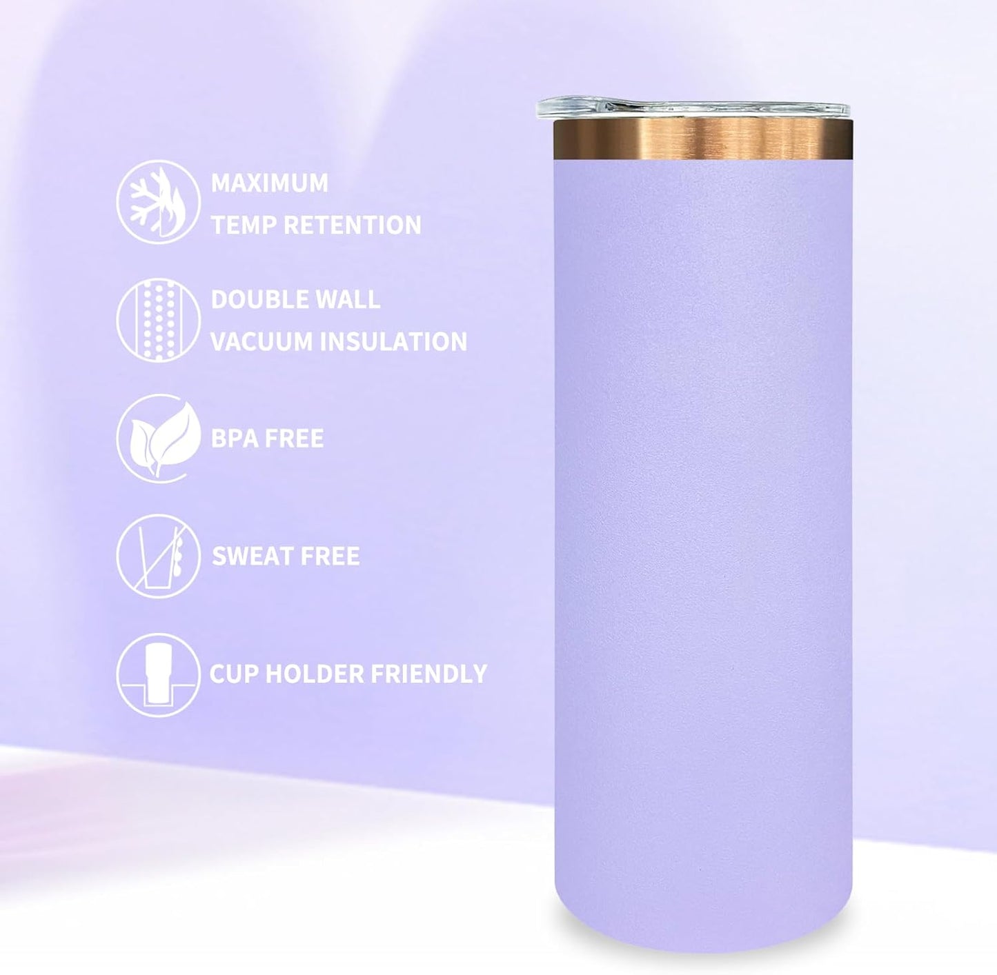 20 oz Skinny Tumblers Bulk, Stainless Steel Insulated Tumbler with Lids and Straws, Slim Double Wall Powder Coated Travel Coffee Mugs Reusable Cup for Hot Cold Drinks (Black,1 pack)
