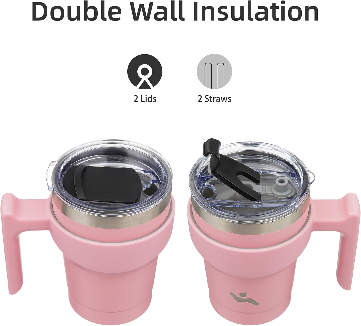 Konokyo 20 oz Tumbler with Handle and 2 Straw 2 Lid, Insulated Water Bottle Stainless Steel Vacuum Cup Reusable Travel Mug,Black