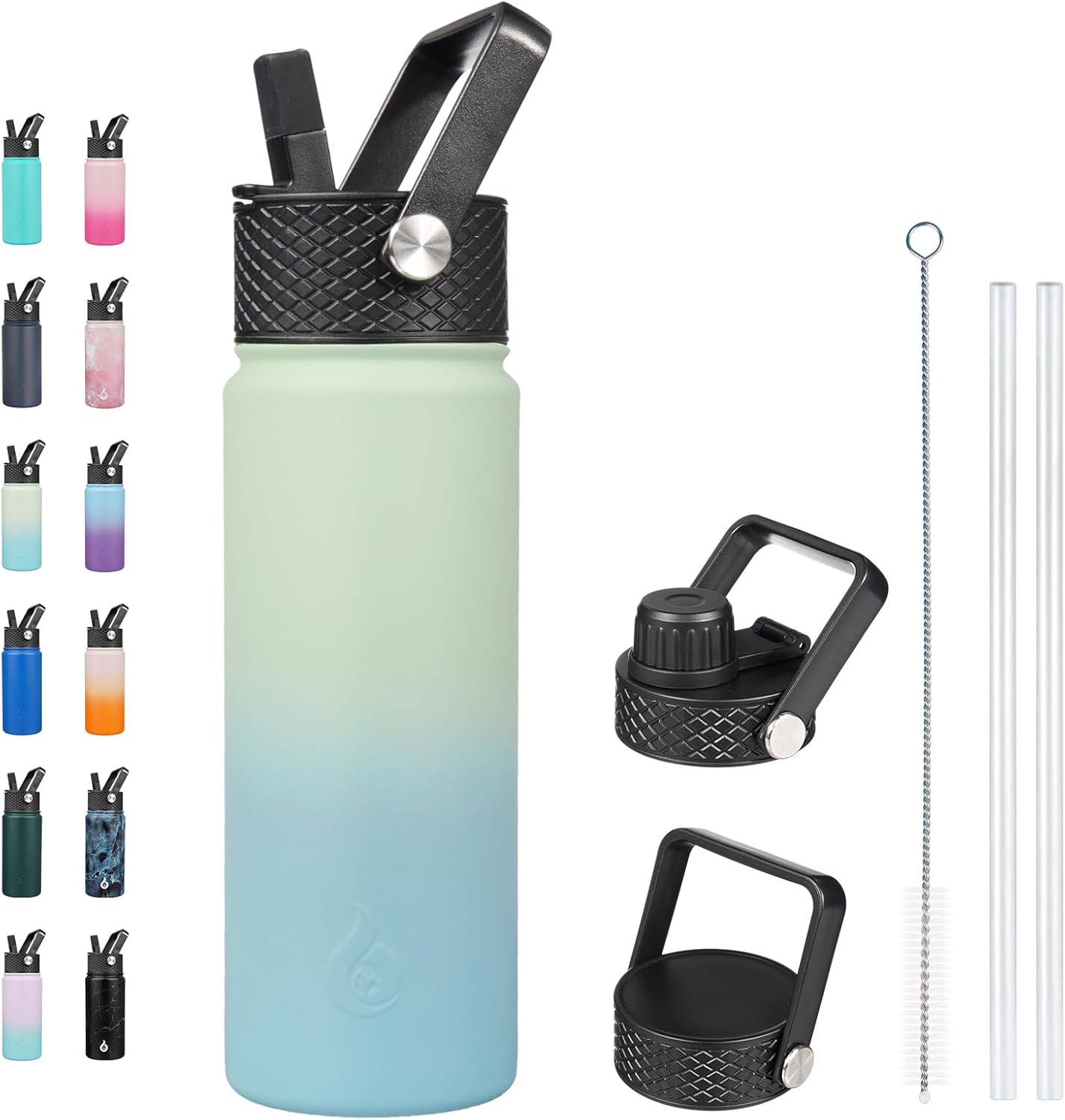 BJPKPK Insulated Water Bottles with Straw Lid, 40oz Stainless Steel Water Bottles with 3 Lids, BPA Free Leakproof Thermo, Tumblers, Cups for Sports, Gym- Midnight - Colors B