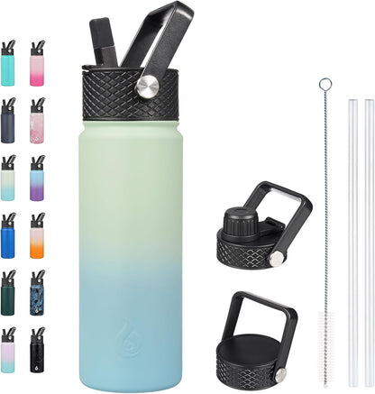 BJPKPK Insulated Water Bottles with Straw Lid, 40oz Stainless Steel Water Bottles with 3 Lids, BPA Free Leakproof Thermo, Tumblers, Cups for Sports, Gym- Midnight - Colors B
