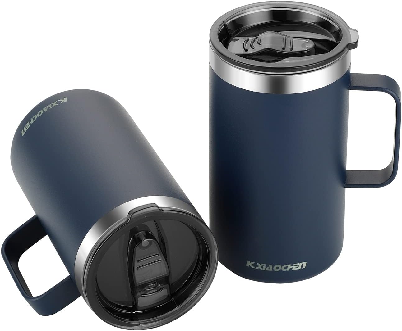 KXIAOCHEN 20oz Insulated Coffee Mug with Lid, Stainless Steel Coffee Cup, Double Wall Vacuum Coffee Tumbler with Handle, Premium Thermal Travel Coffee Mug (Navy Blue)