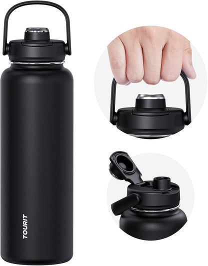 TOURIT 32 oz Insulated Water Bottle, Stainless Steel Sports Water Bottles With Top Handle, Double-Wall Travel Thermal Water Flask, BPA Free Leakproof Water Bottle for Sports and Travel,Pink