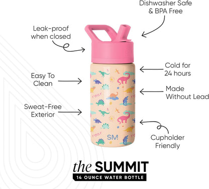 Simple Modern Kids Water Bottle with Straw Lid | 14oz Insulated Stainless Steel Kids Tumbler & Spill Proof Toddler Cup for School, Girls, Boys | Summit | Chloe Floral - Colors B
