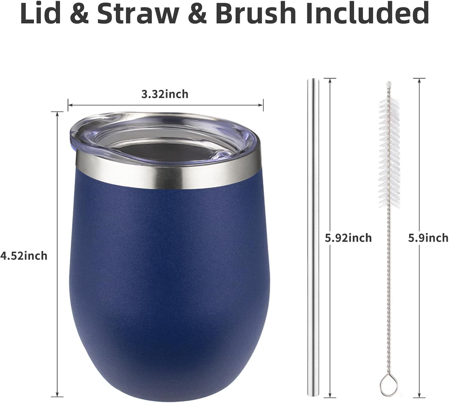 12 oz Insulated Wine Tumbler with Lid and Straw,Stainless Steel Stemless Wine Tumbler Glasses Double Wall Vacuum Wine Cups Tumbler for Coffee,Champaign,Cocktail,Office（Silver,1）
