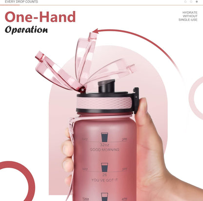 Opard Zip 32oz Plastic Water Bottle Dishwasher Safe, Leakproof Flip-Top Lid, BPA Free Tritan, Wide Mouth Reusable Sports Water Bottle for Gym Hiking Commuting Outdoor Travel and School