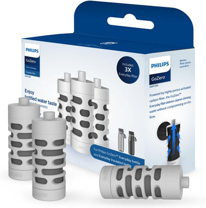 PHILIPS Water Bottle with Filter, Filter Water Bottle Stainless Steel with GoZero Everyday BPA-Free Tap Water Filter, Water Filter Bottle Keep Drink Cold 24 Hours, 1 Filter for 40 gal / 2 Months