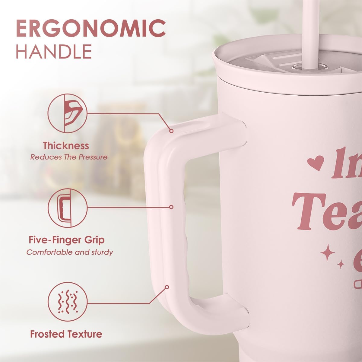 Floral Tumbler with Handle 40oz, Stainless Steel Insulated Tumblers Coffee Travel Mug Cup with Straw, Flower Coffee Cup Gifts for Women Girls, Gift for Her on Christmas Birthday Mothers Day