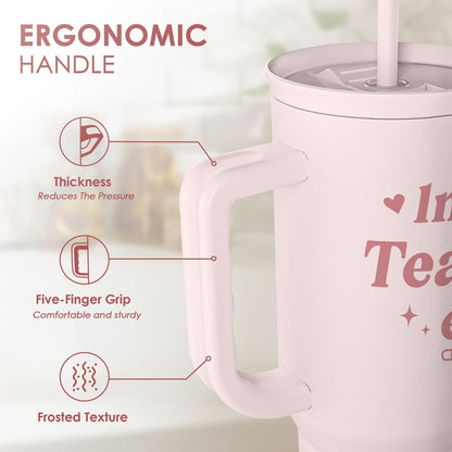 Floral Tumbler with Handle 40oz, Stainless Steel Insulated Tumblers Coffee Travel Mug Cup with Straw, Flower Coffee Cup Gifts for Women Girls, Gift for Her on Christmas Birthday Mothers Day