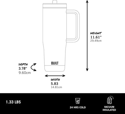 Built 40 oz Cascade Flip Straw Tumbler, Double Wall Insulated Bottle, Gym & Sport Bottles - Stainless Steel & Straw Lid, Leak-Proof, Soft Bumper Base, Portable BPA-Free (Lavender)