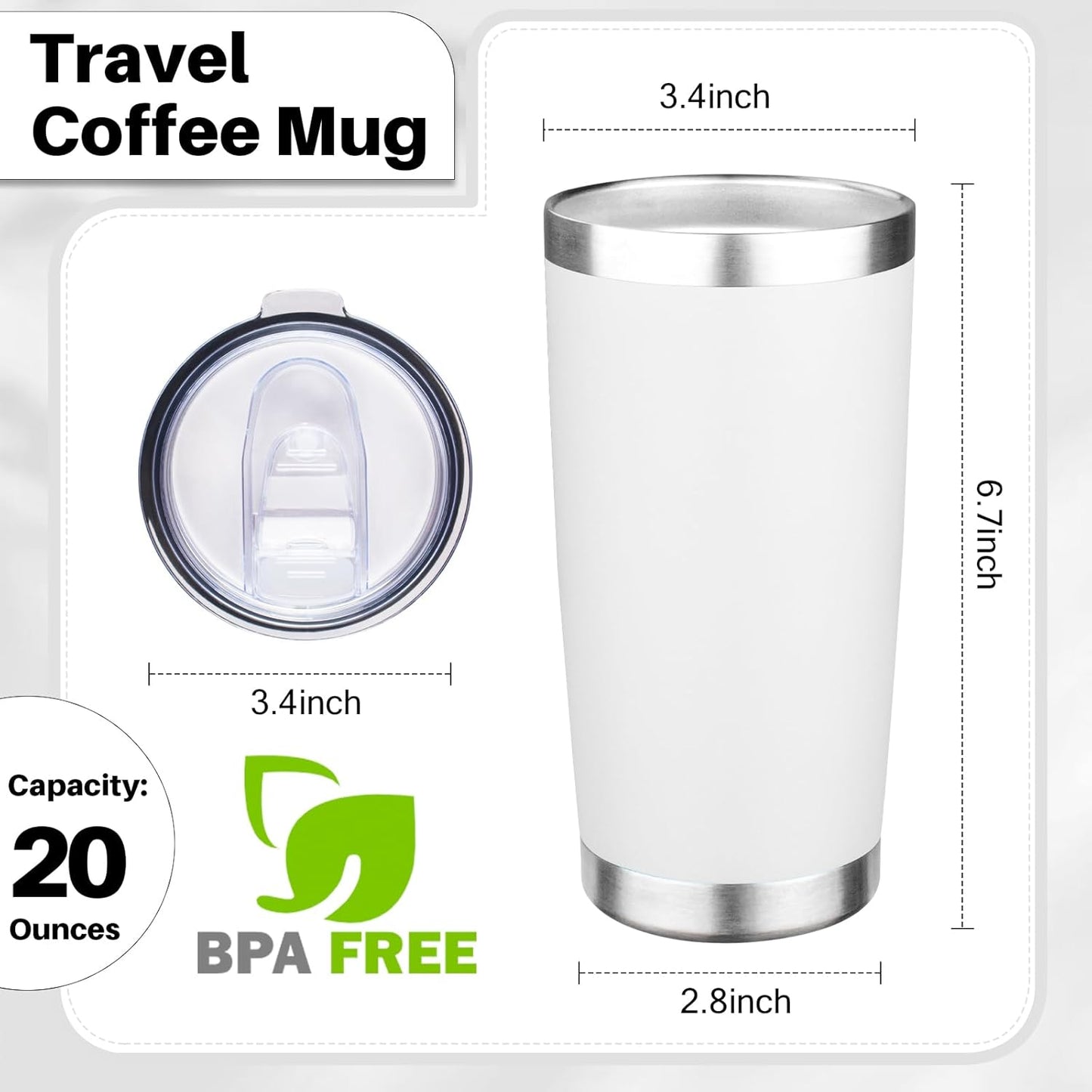 20oz Tumbler with Lid Double Wall Vacuum Insulated Travel Coffee Mug Stainless Steel Thermal Cup Powder Coated Sturdy Coffee Tumbler for Hot and Cold Beverage (Baby blue,1)