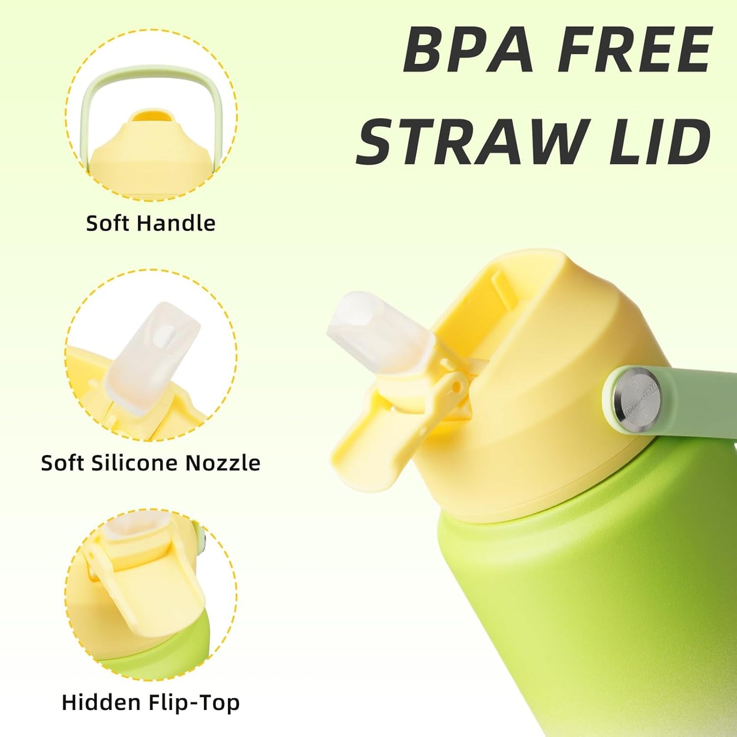 BJPKPK Insulated Water Bottle with Straw Lid, 18oz Thermo Water Bottles with Soft Nozzle, Flex Handle & Non-slip Boot, BPA Free Leak Proof Stainless Steel Metal Thermo, Tumblers, Cups,Sea Salt