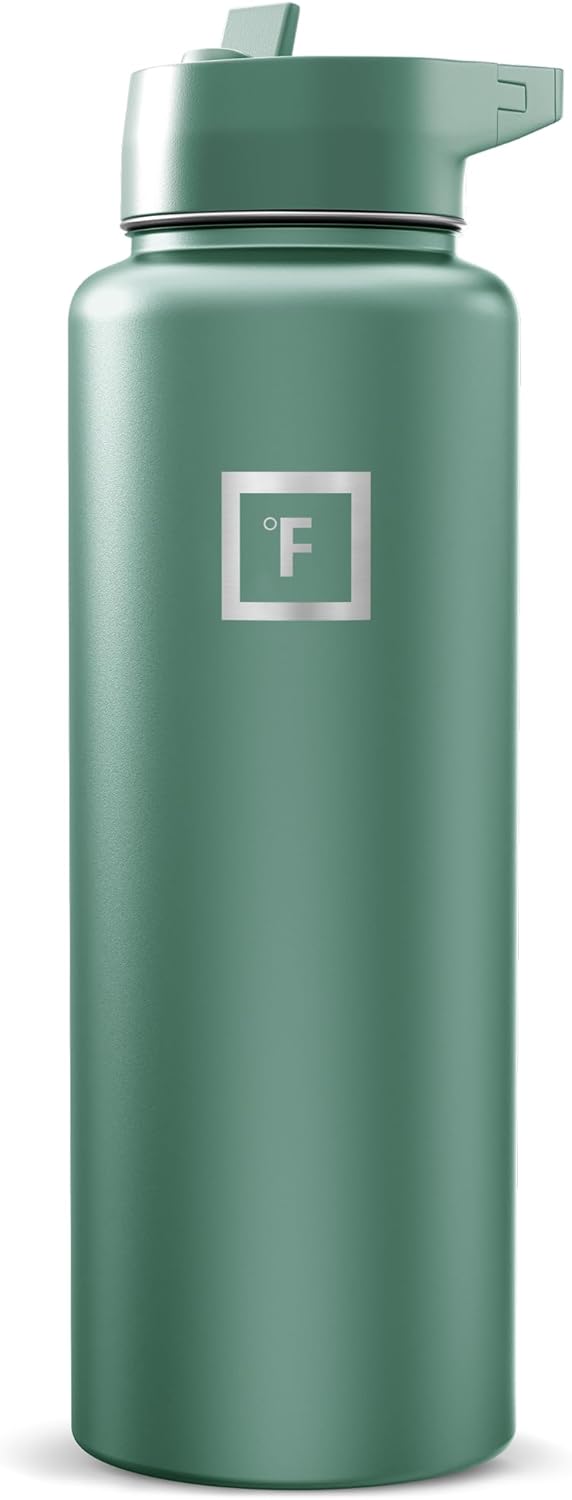 IRON °FLASK Camping & Hiking Hydration Flask with Straw, Wide Mouth Insulated Stainless Steel Sports Water Bottle - 40 oz Midnight Black