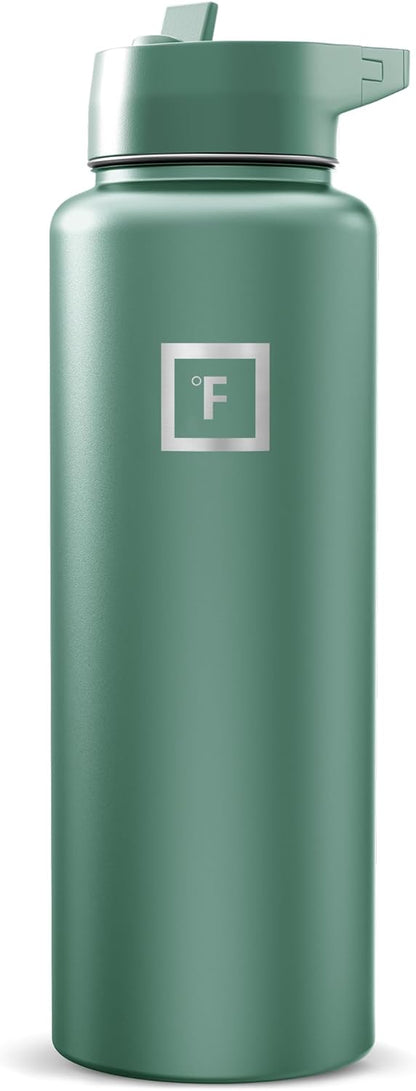 IRON °FLASK Camping & Hiking Hydration Flask with Straw, Wide Mouth Insulated Stainless Steel Sports Water Bottle - 40 oz Midnight Black