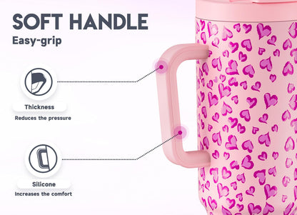 Meoky 32 oz Tumbler with Handle and Flip Straw, 100% Leakproof Tumbler with Lid and Straw, Stainless Steel Insulated Cup, Cupholder Friendly, Keeps Cold for 24 Hours (Night)