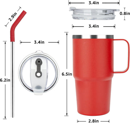 Sursip Insulated Coffee Mug with Handle and Lid, 24 oz Double Wall Vacuum Travel Thermal Coffee Tumbler with Straw for Home, Office Stainless Steel Coffee Cup - Leak proof, BPA Free (Black-1 Pack)
