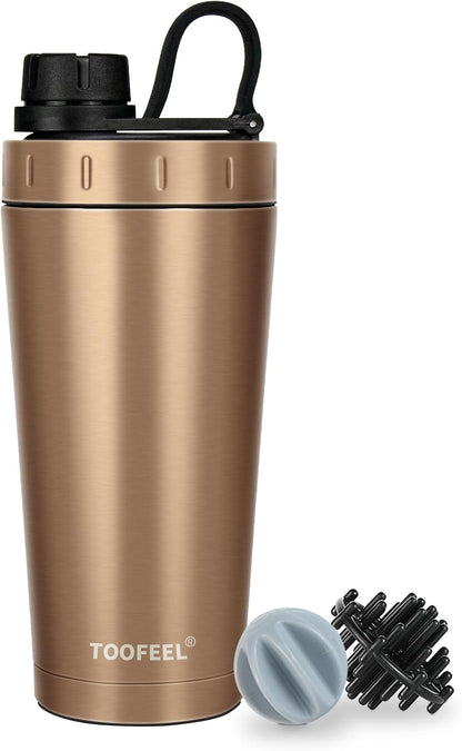 TOOFEEL Protein Shaker Bottle 20 oz - Double Walled Insulated Vacuum Cup for Protein Shakes, Keeps Cold/Hot, Metal Stainless Steel, Preworkout Gym