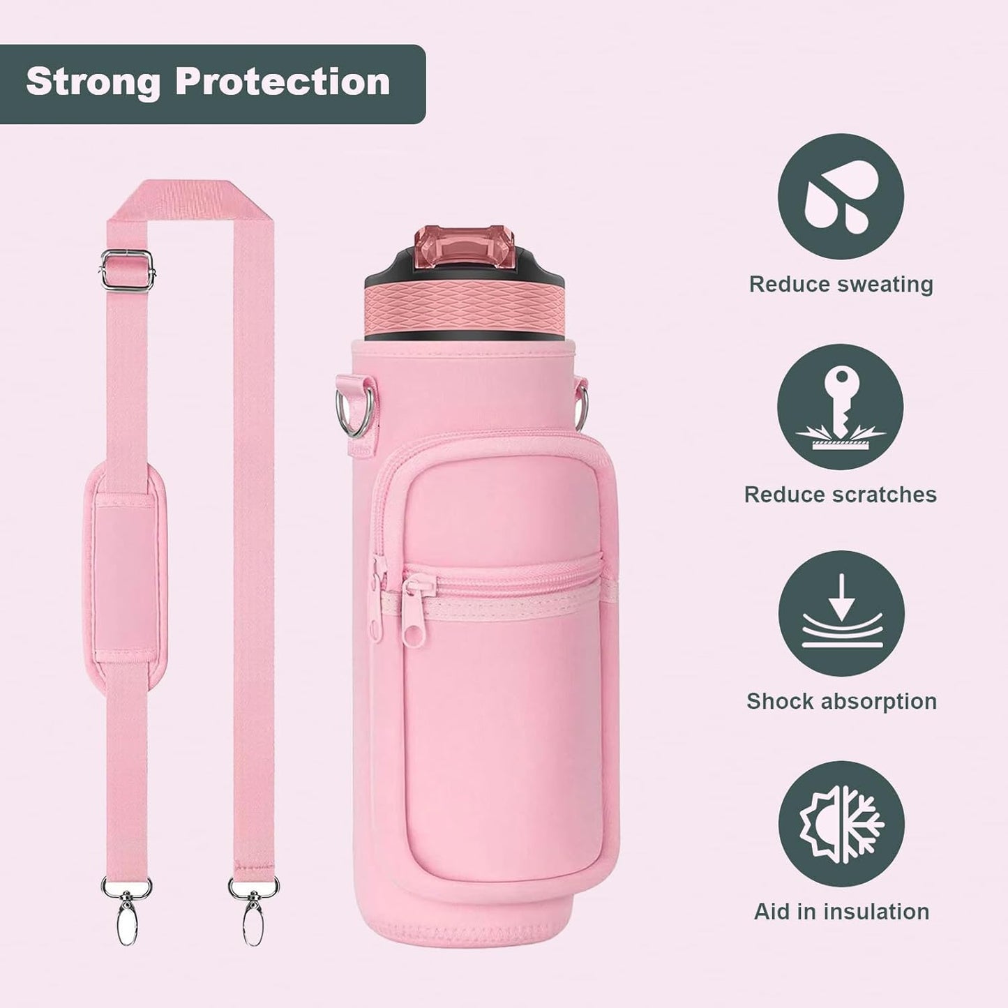 Water Bottle Holder with Strap, Insulated Crossbody Sling Bag, Carrier with Phone Pocket for Walking Hiking Camping Fishing