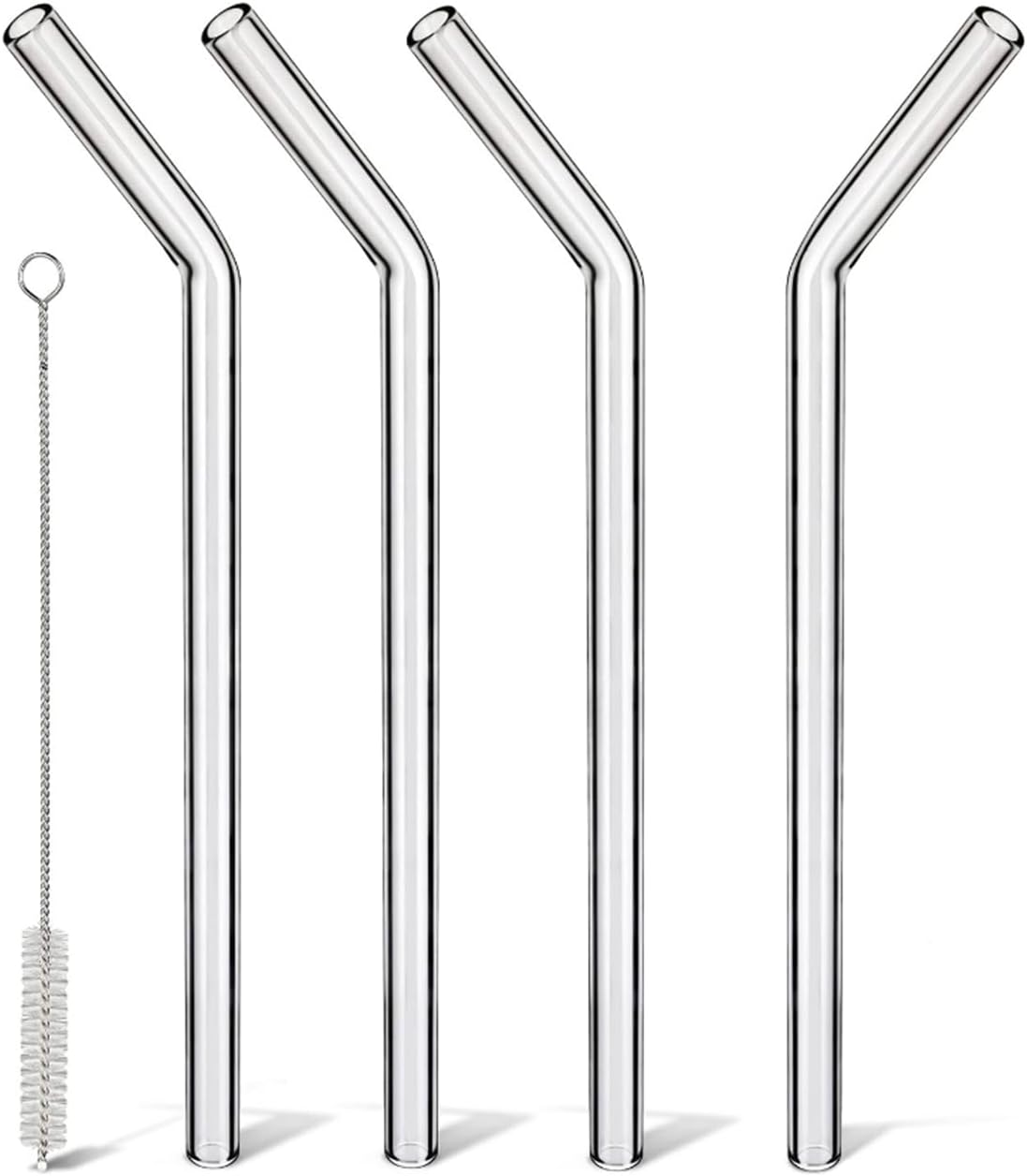 Reusable Glass Straws Shatter Resistant Clear, Skinny Glass Straw Bent Thin for 16 oz Cups Tumblers 9 inch 8mm