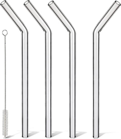 Reusable Glass Straws Shatter Resistant Clear, Skinny Glass Straw Bent Thin for 16 oz Cups Tumblers 9 inch 8mm