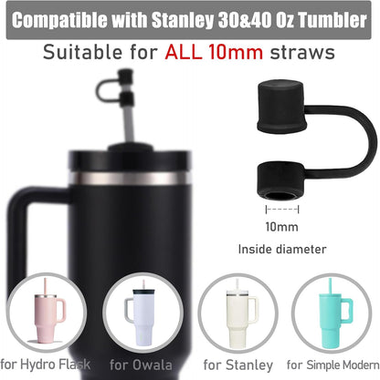 6PCS Silicone Straw Covers Cap Compatible with Stanley Cup 30-40 oz Tumbler with Handle 10mm Straw Toppers，Dust-Proof Reusable Straw Cover for Stanley Cup Accessories (Black)