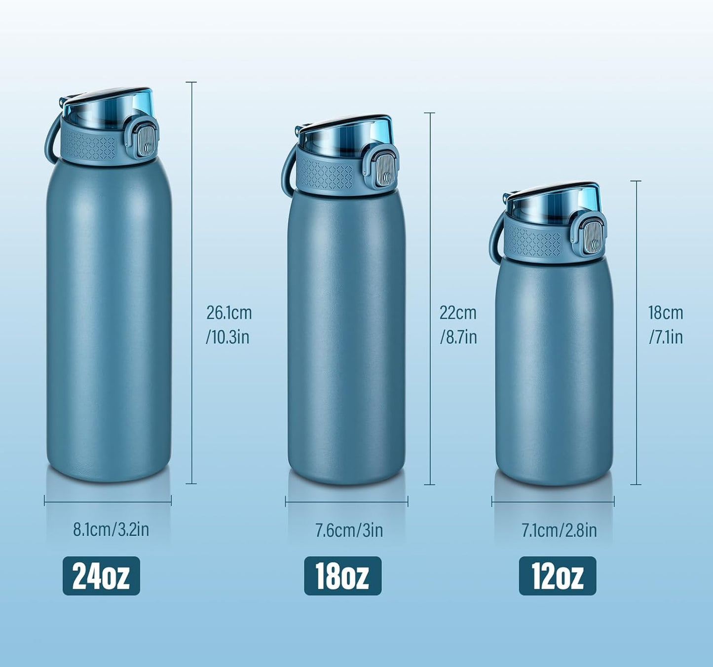 Insulated Water Bottle 24 oz with Dustproof Lid, Carry Handle & Tea Infuser, BPA-Free & Leakproof, Stainless Steel Water Bottles Ideal for Fitness, Hiking, Office & Outdoor Use (Black)