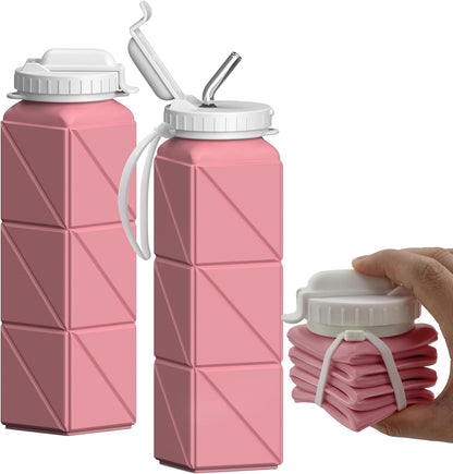 BEAUTAIL Collapsible Water Bottles 20.6oz, Silicone Foldable Portable Travel Water Bottle, Lightweight Reusable Leakproof for Traveling Camping Hiking Cycling Yoga Sports Outdoor