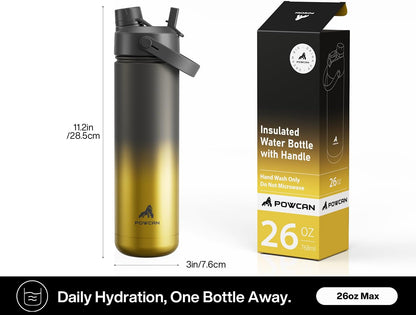 POWCAN 26 oz Insulated Water Bottle with 2-in-1 Straw and Spout Lid, Keep Cold 24H, Leak-Proof, Fits in Car Cup Holder, Stainless Steel Water Bottle for Sports, Travel, and School (Mint)