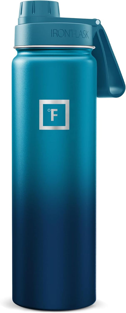 IRON °FLASK Camping & Hiking Hydration Flask with Straw, Wide Mouth Insulated Stainless Steel Sports Water Bottle - 22 oz Aurora