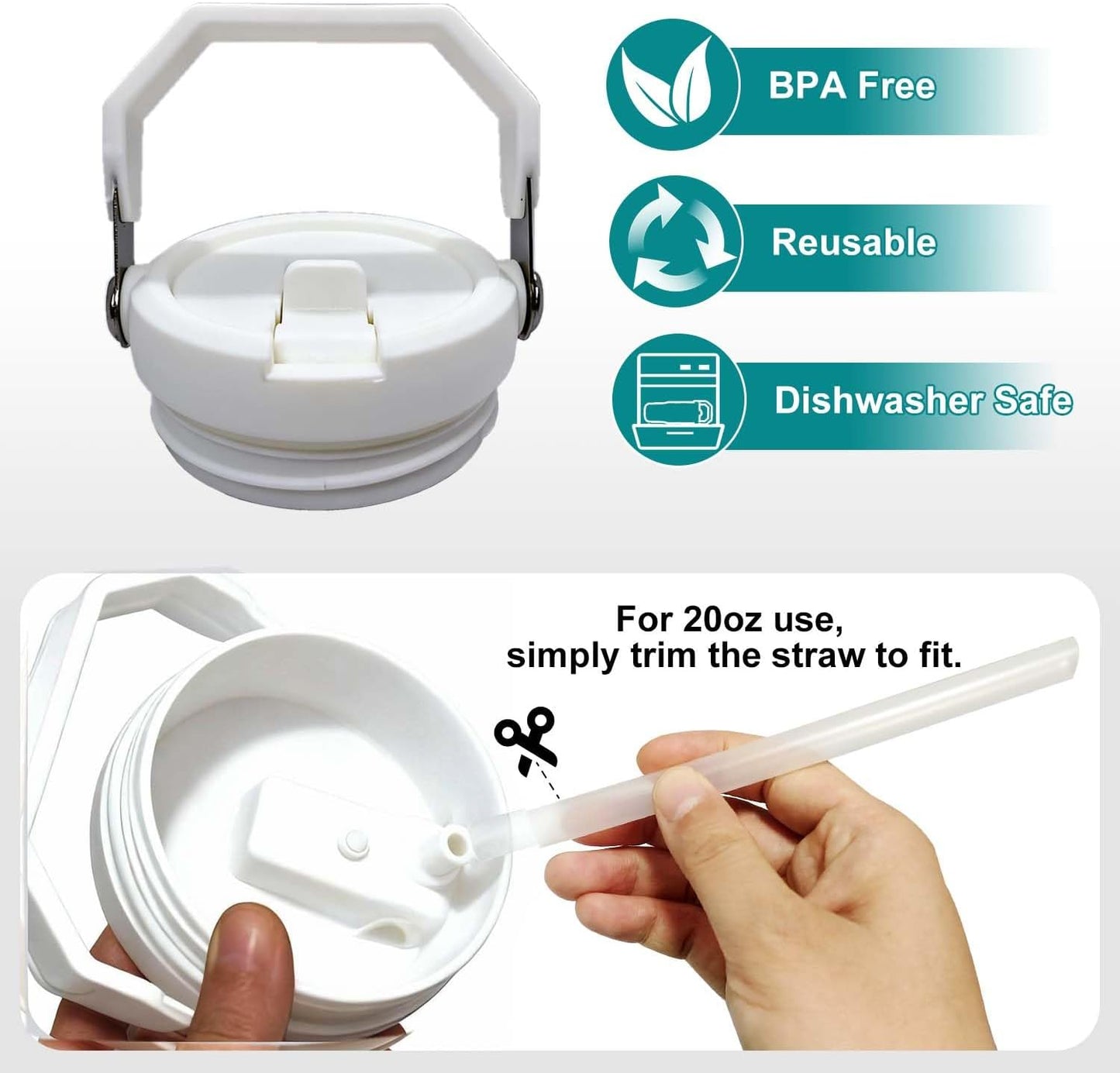 2-Pack Replacement Flip Straw Lids for Stanley IceFlow Tumbler 30oz and 20oz, Spill-Proof Cap with 2 Reusable Straws & 2 Cleaning Brushes, BPA-Free, Easy to Clean