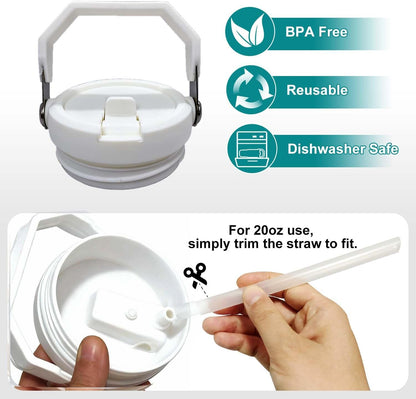 2-Pack Replacement Flip Straw Lids for Stanley IceFlow Tumbler 30oz and 20oz, Spill-Proof Cap with 2 Reusable Straws & 2 Cleaning Brushes, BPA-Free, Easy to Clean